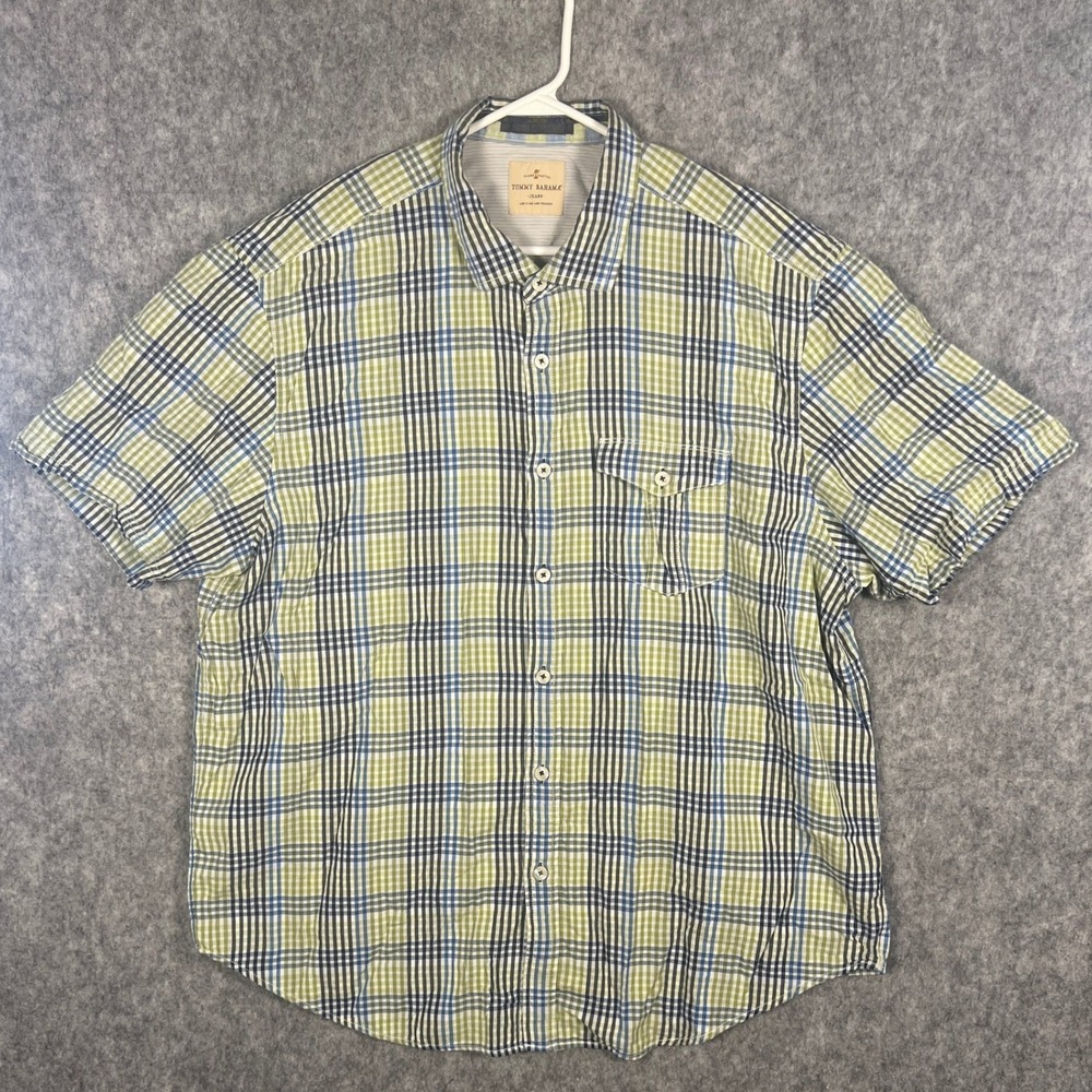 Tommy Bahama Jeans Men's XXL Green Blue Plaid Short Sleeve Cotton Button Down